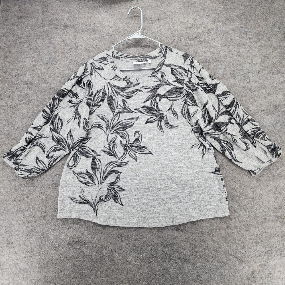 Chicos Shirt Womens 3 US XL 3/4 Sleeve Gray Floral